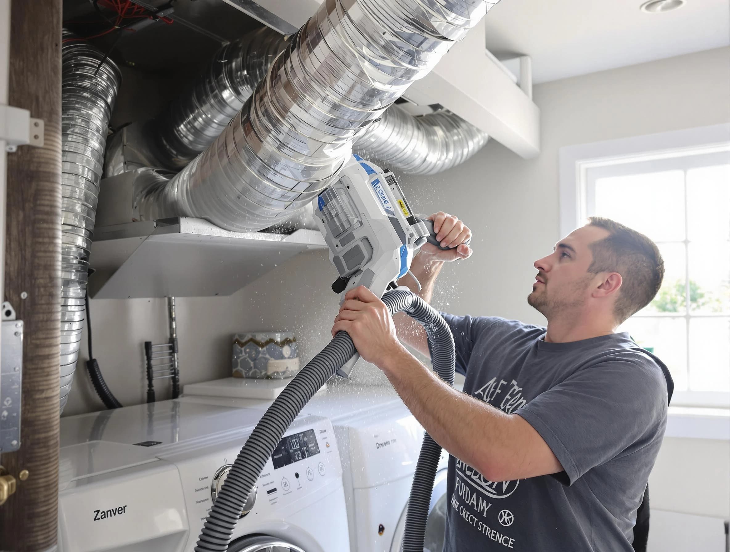 Kennedy Dryer Vent Cleaning specialist cleaning deep within a dryer vent duct system in Kennedy