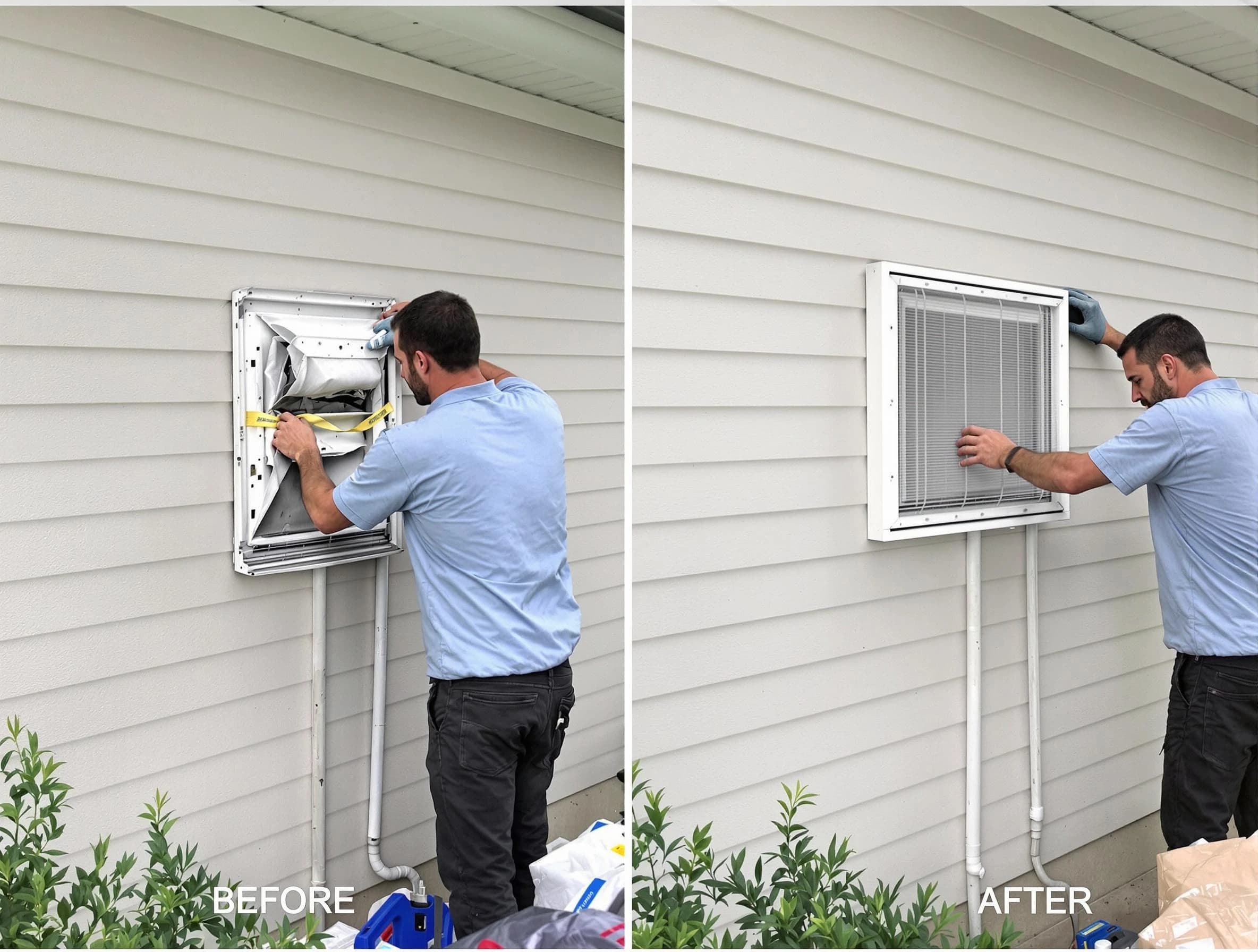 Kennedy Dryer Vent Cleaning technician installing high-quality dryer vent cover at a residential property in Kennedy