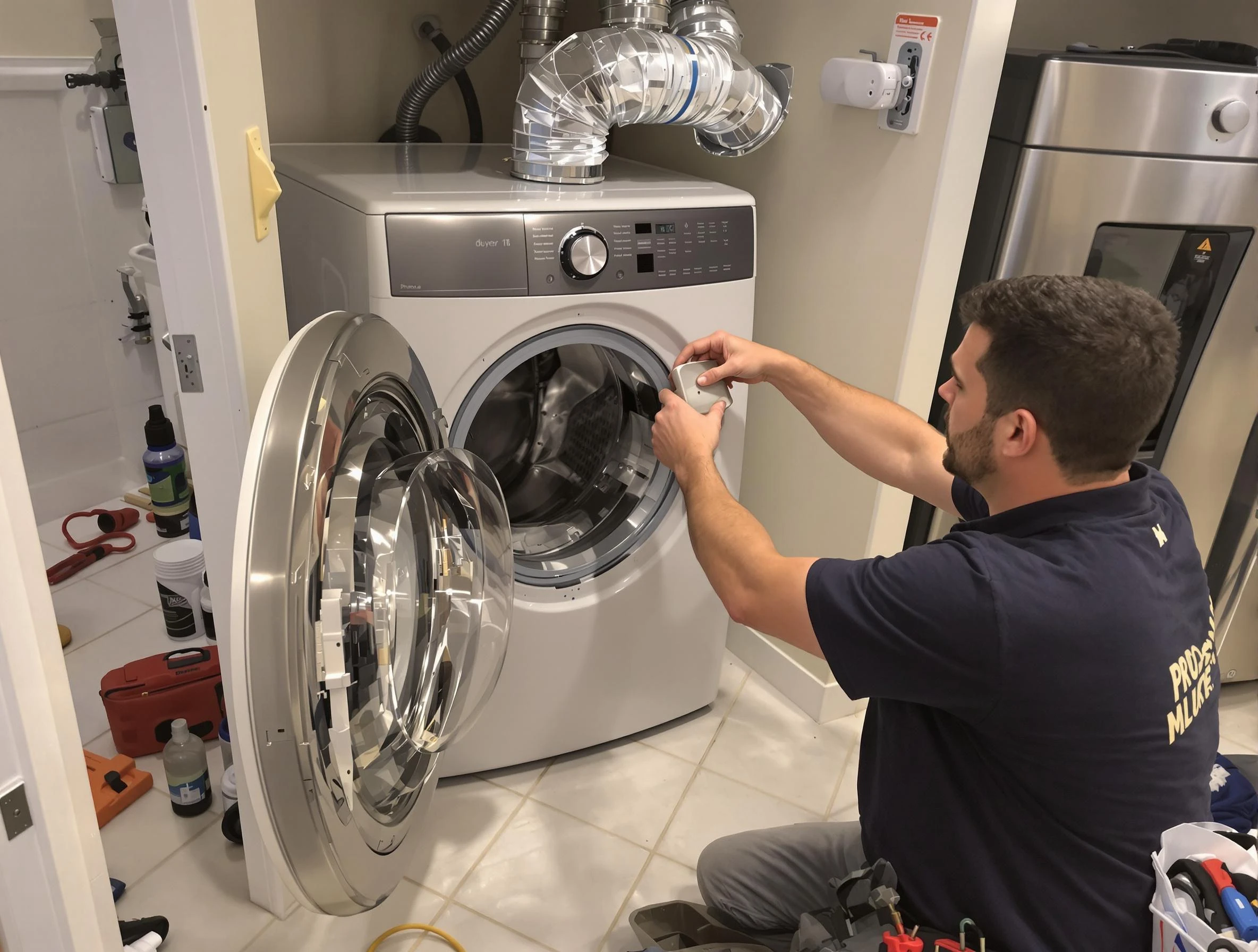 Kennedy Dryer Vent Cleaning technician performing precise dryer vent hose installation in Kennedy